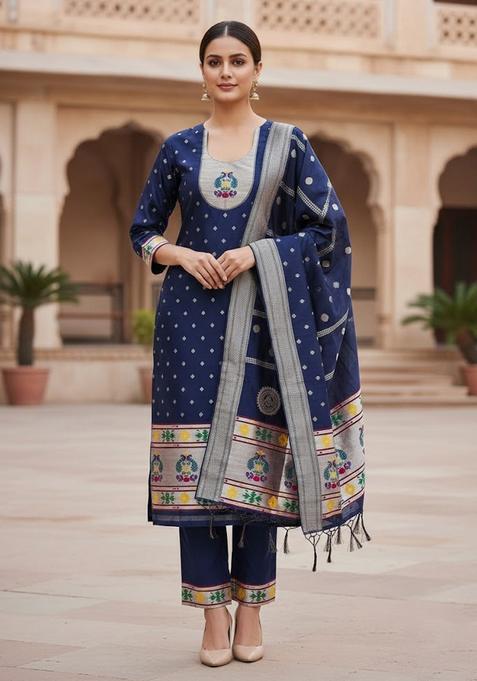 Multicolor Embroidery Silk Kurta Set