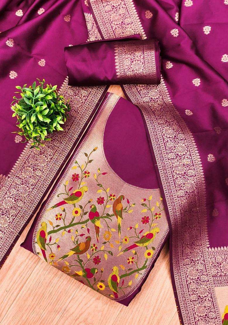 Magenta Embroidery Silk Kurta Set - Indya