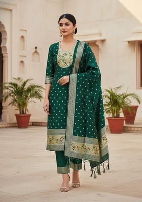 Multicolor Embroidery Silk Kurta Set