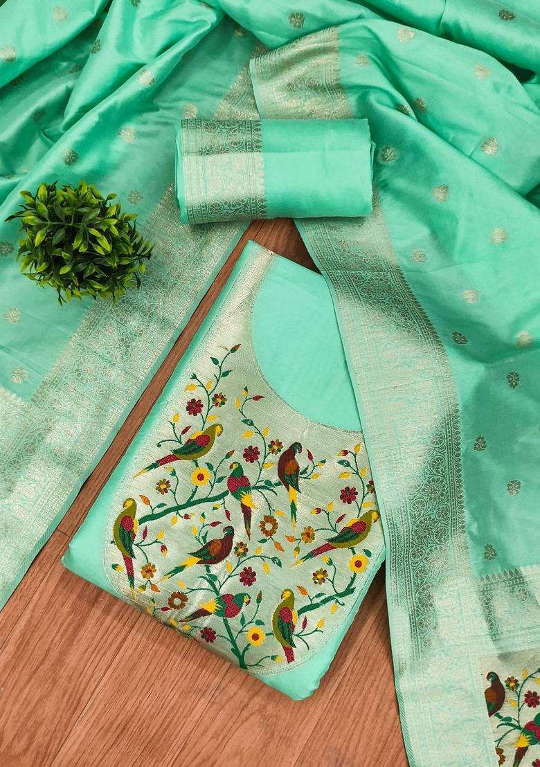 Lime Green Embroidery Silk Kurta Set - Indya