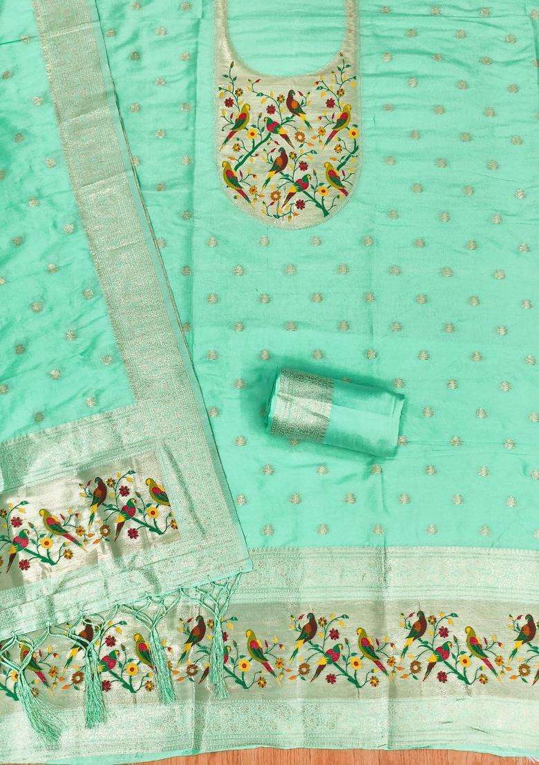 Lime Green Embroidery Silk Kurta Set - Indya