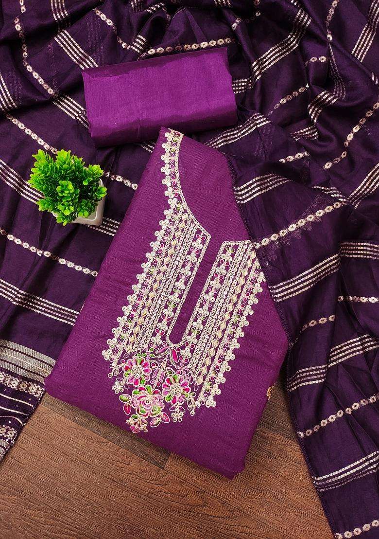 Magenta Embroidery Cotton Kurta Set - Indya
