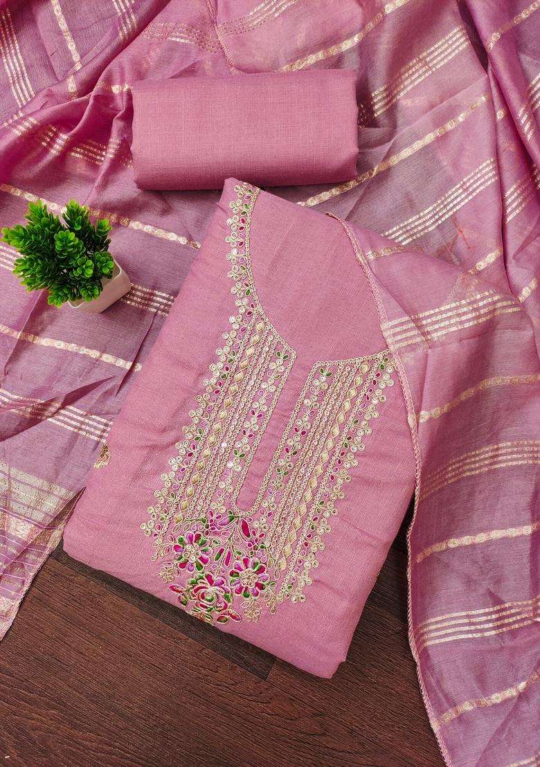 Peach Embroidery Cotton Kurta Set - Indya