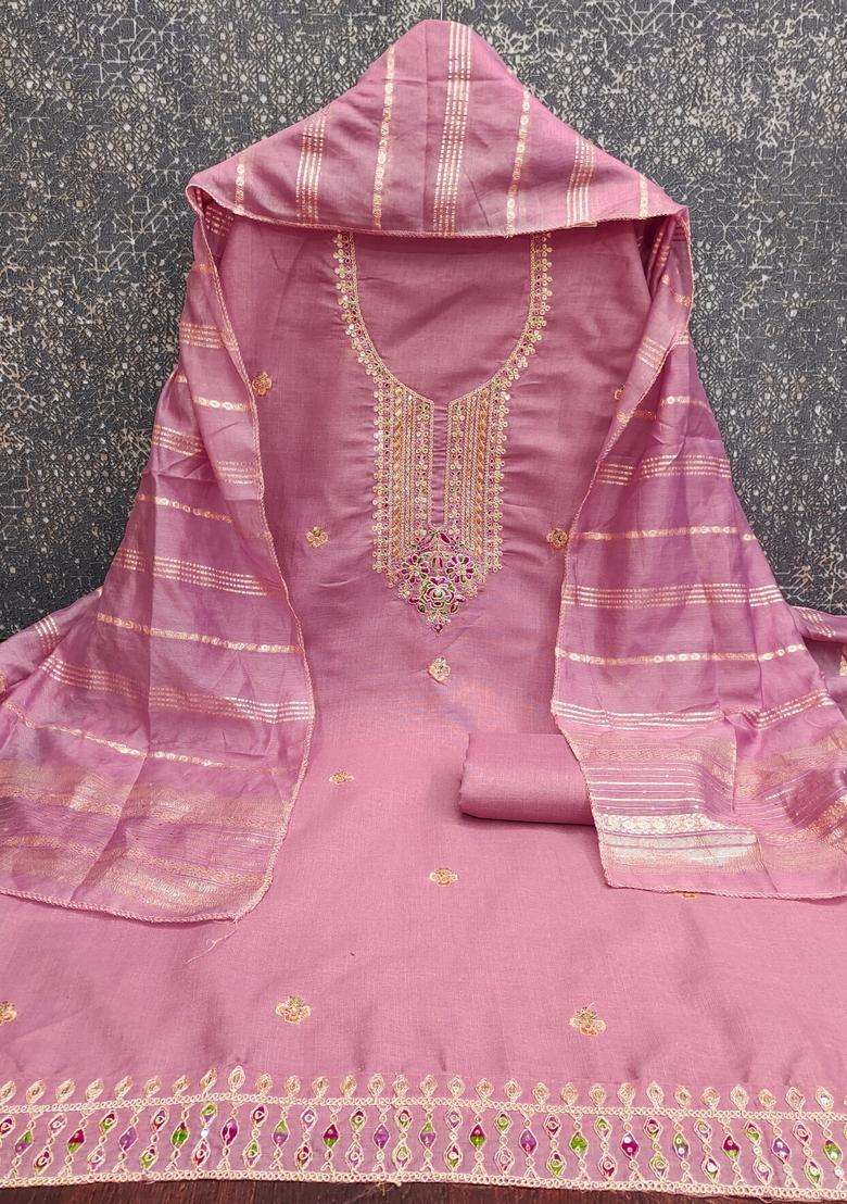 Peach Embroidery Cotton Kurta Set - Indya