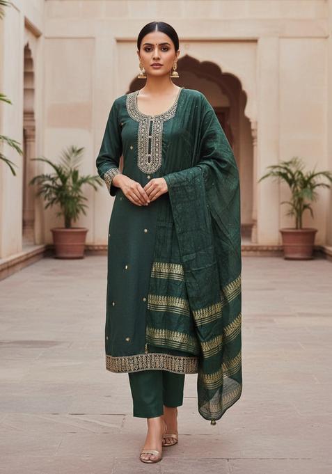 Multicolor Embroidery Cotton Kurta Set