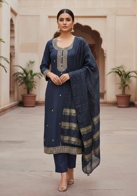 Multicolor Embroidery Cotton Kurta Set