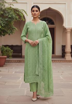 Green Embroidery Georgette Kurta Set