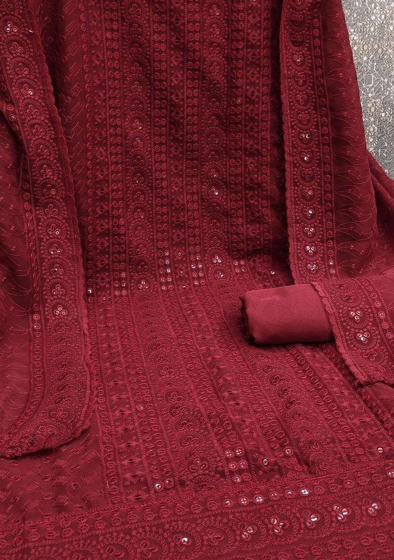 Maroon Embroidery Georgette Kurta Set - Indya