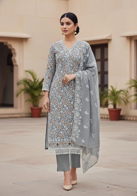 Multicolor Embroidery Chanderi Kurta Set