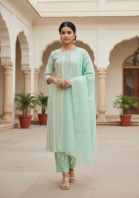 Mint Green Embroidery Cotton Kurta Set