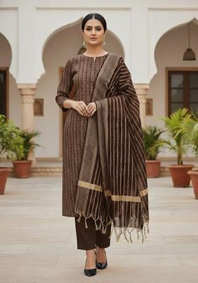 Beige Embroidery Cotton Kurta Set