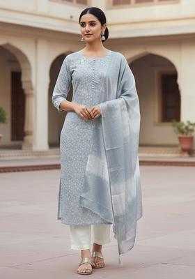 Multicolor Embroidery Cotton Kurta Set