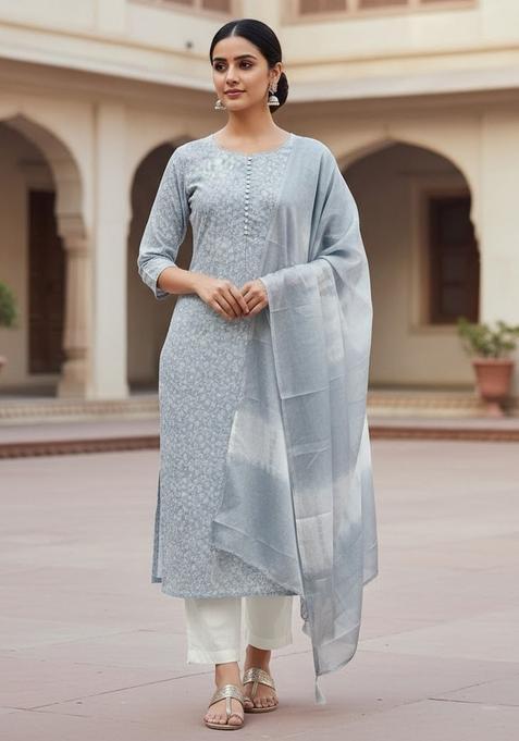 Multicolor Embroidery Cotton Kurta Set
