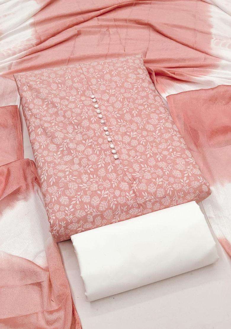 Peach Embroidery Cotton Kurta Set - Indya