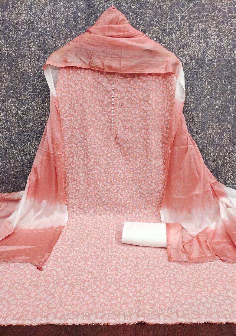 Peach Embroidery Cotton Kurta Set - Indya