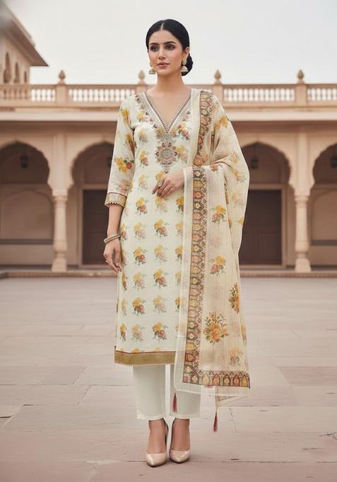 White Embroidery Cotton Kurta Set