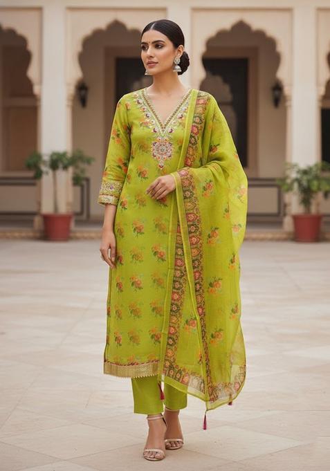 Mustard Embroidery Cotton Kurta Set