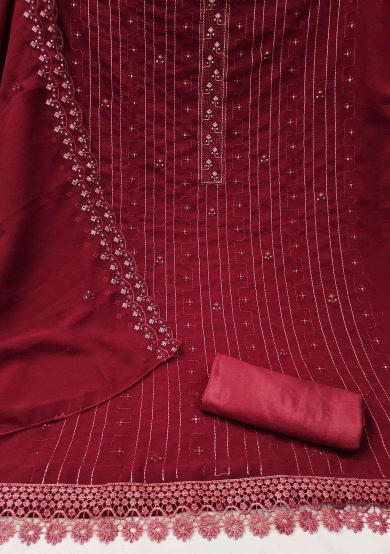 Maroon Embroidery Georgette Kurta Set - Indya