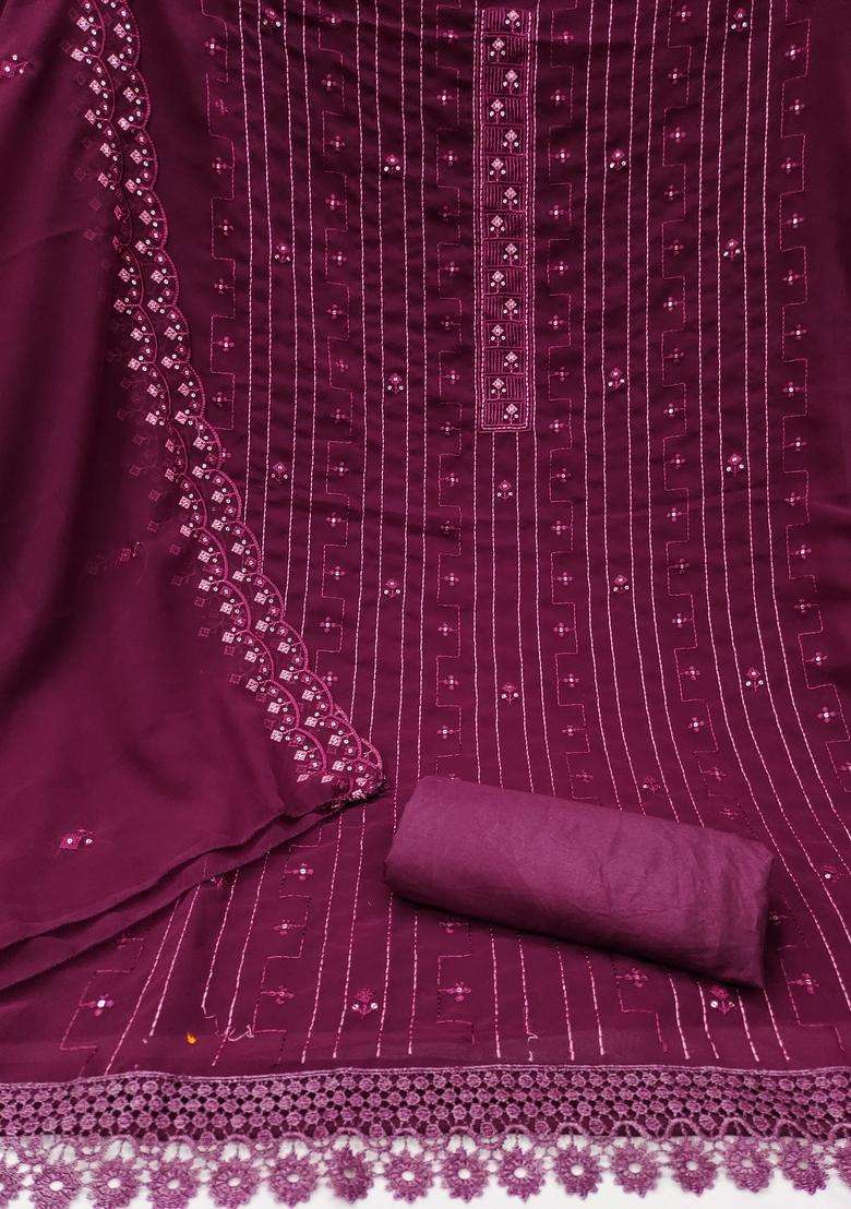Pink Embroidery Georgette Kurta Set - Indya