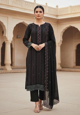 Black Embroidery Georgette Kurta Set