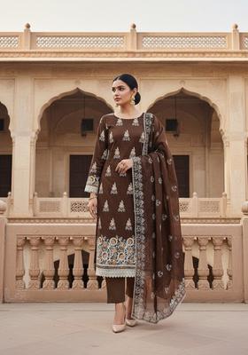 Brown Embroidery Chanderi Kurta Set