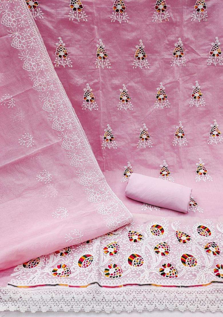 Peach Embroidery Chanderi Kurta Set - Indya