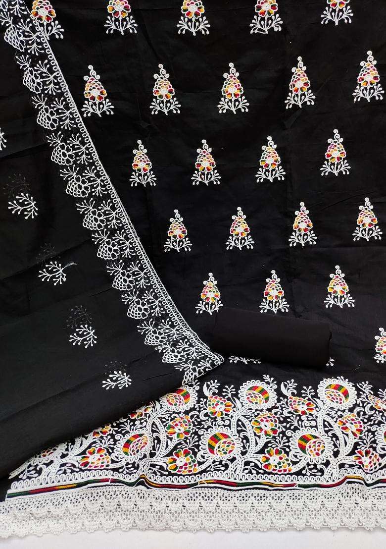 Black Embroidery Chanderi Kurta Set - Indya