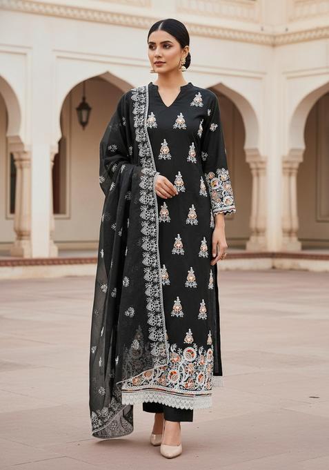 Black Embroidery Chanderi Kurta Set
