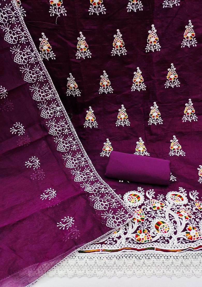 Lavender Embroidery Chanderi Kurta Set - Indya
