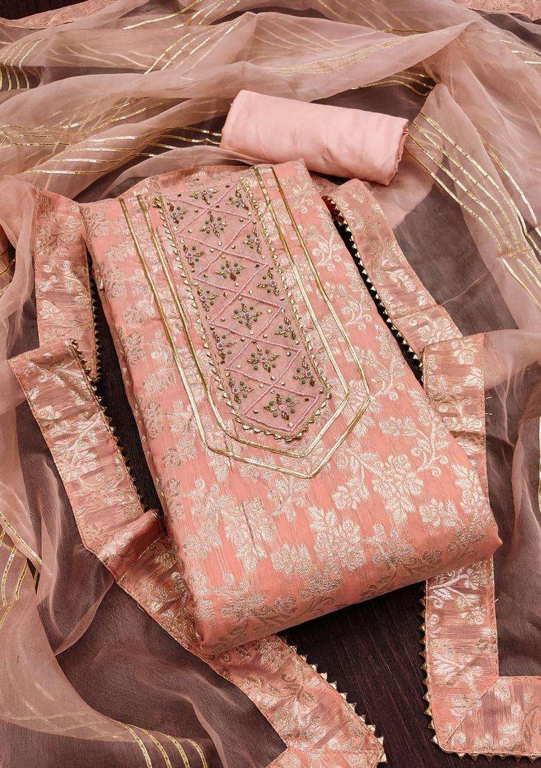 Peach Embroidery Cotton Kurta Set - Indya