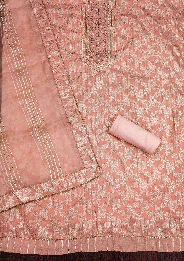Peach Embroidery Cotton Kurta Set - Indya