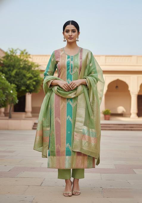 Mint Green Embroidery Cotton Kurta Set