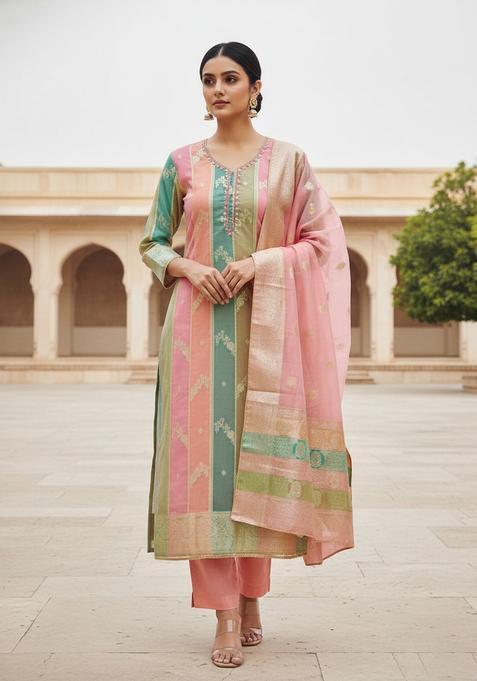 Peach Embroidery Cotton Kurta Set