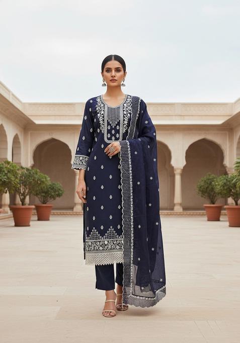 Multicolor Embroidery Chanderi Kurta Set