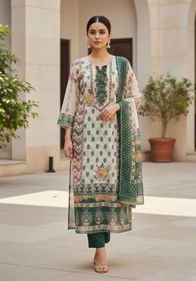 Green Embroidery Chanderi Kurta Set