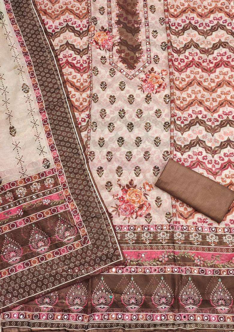 Brown Embroidery Chanderi Kurta Set - Indya