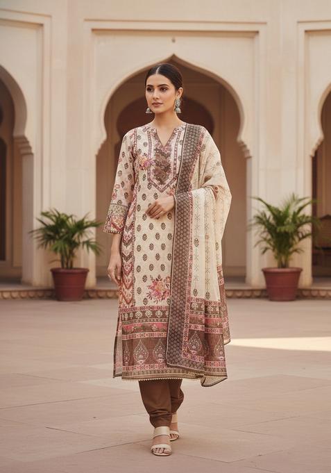 Brown Embroidery Chanderi Kurta Set
