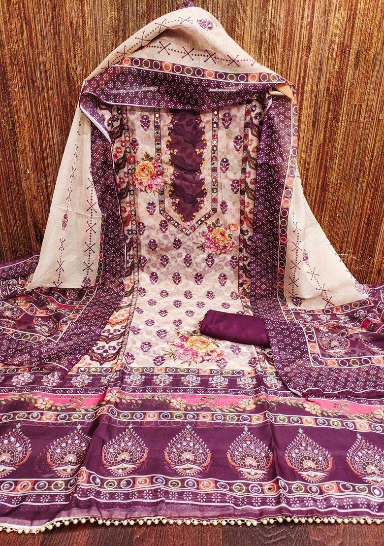 Purple Embroidery Chanderi Kurta Set - Indya