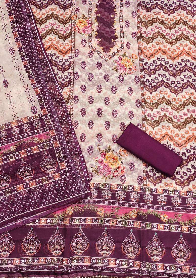 Purple Embroidery Chanderi Kurta Set - Indya