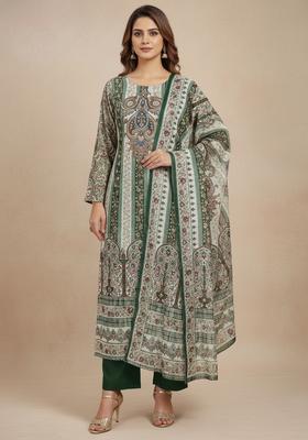 Green Embroidery Organza Kurta Set