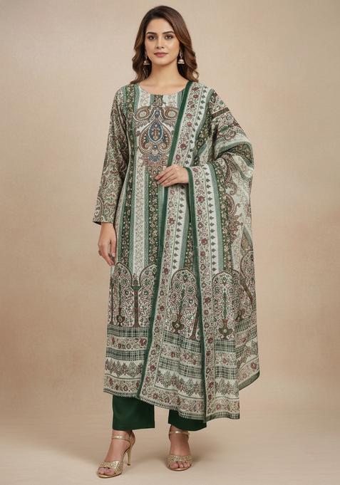 Green Embroidery Organza Kurta Set
