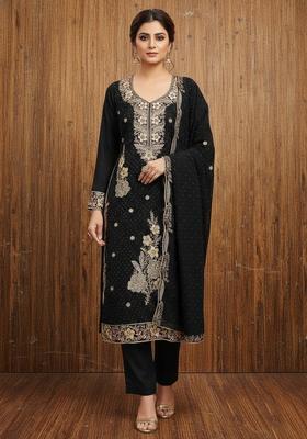 Black Embroidery Georgette Kurta Set