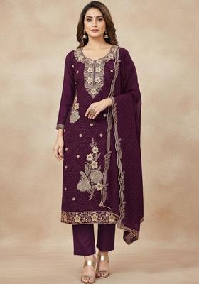 Maroon Embroidery Georgette Kurta Set