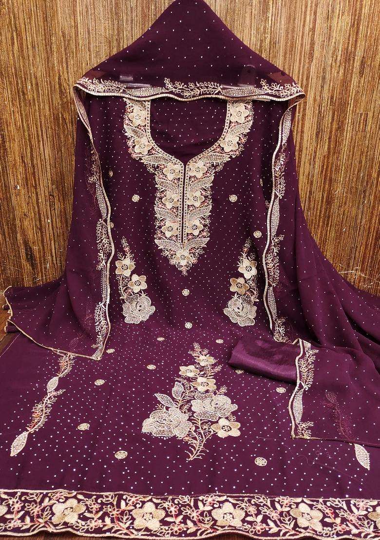 Maroon Embroidery Georgette Kurta Set - Indya
