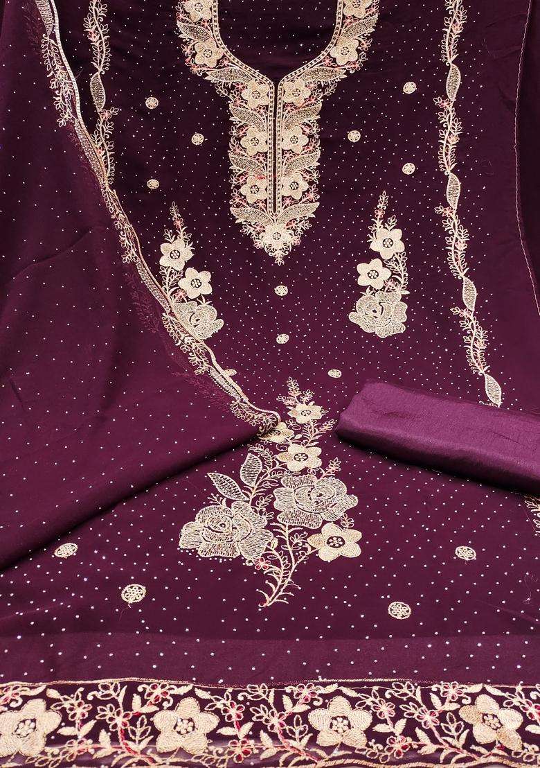Maroon Embroidery Georgette Kurta Set - Indya
