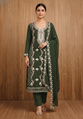 Teal Embroidery Georgette Kurta Set