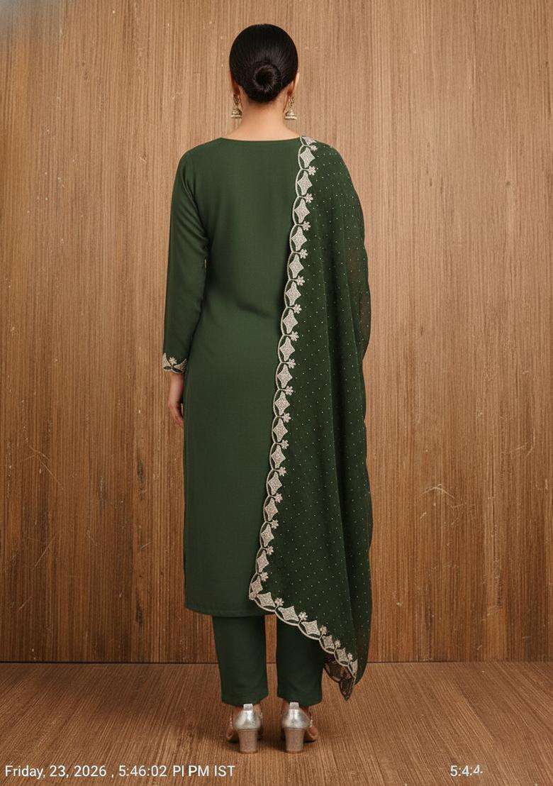 Teal Embroidery Georgette Kurta Set - Indya
