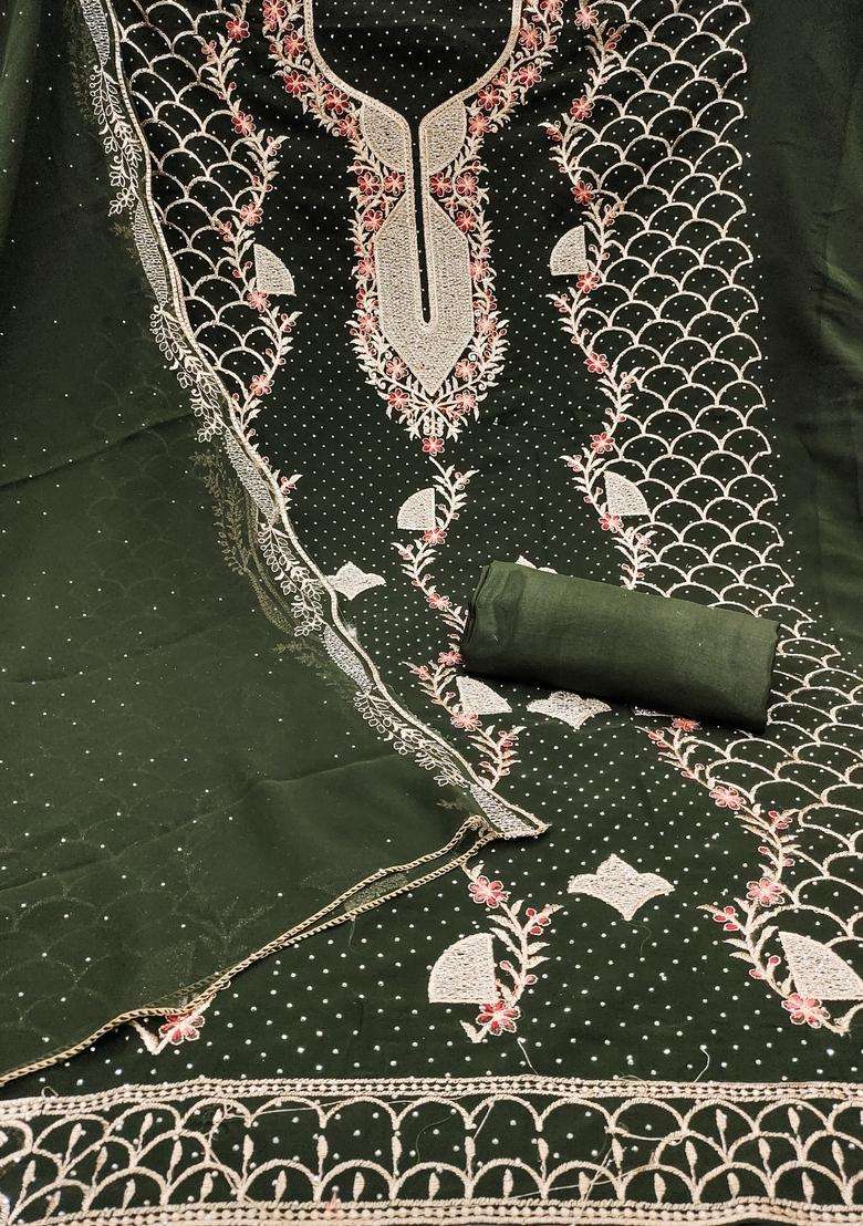 Teal Embroidery Georgette Kurta Set - Indya