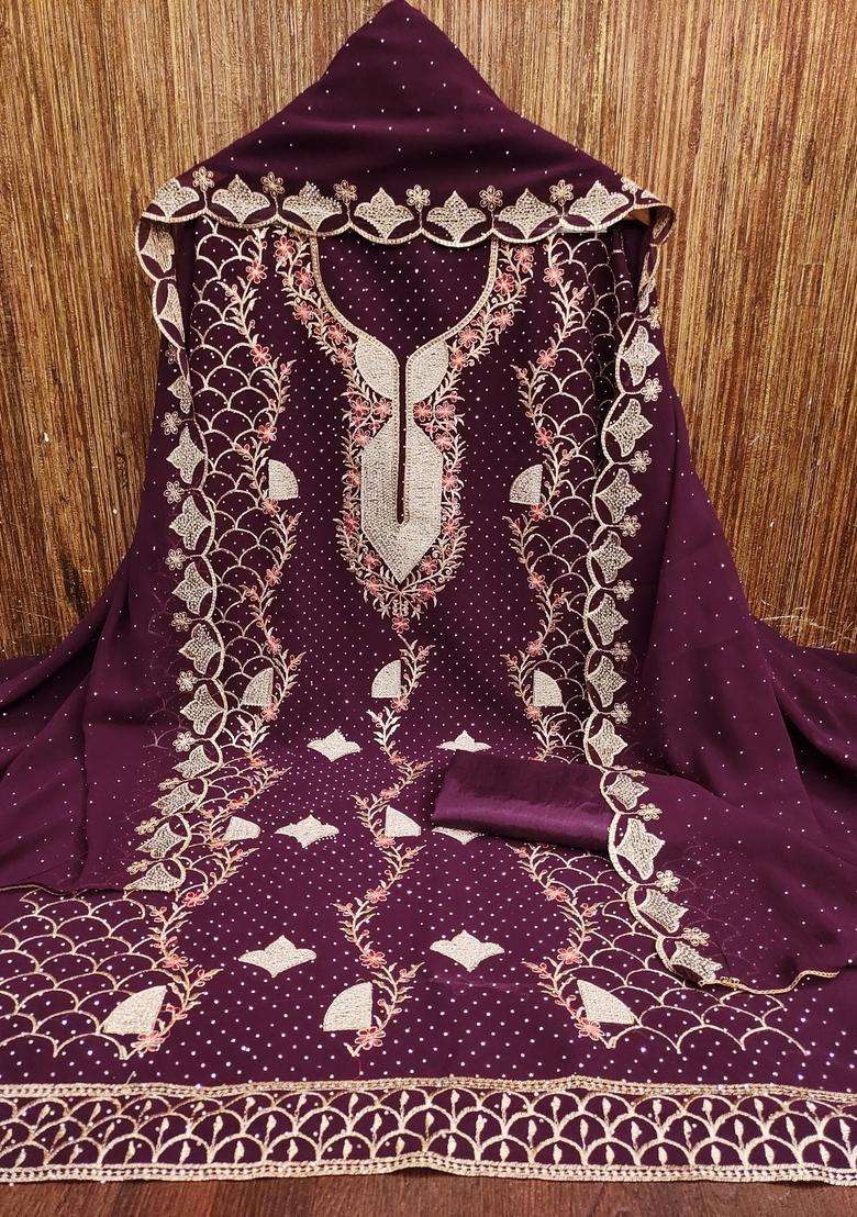 Maroon Embroidery Georgette Kurta Set - Indya