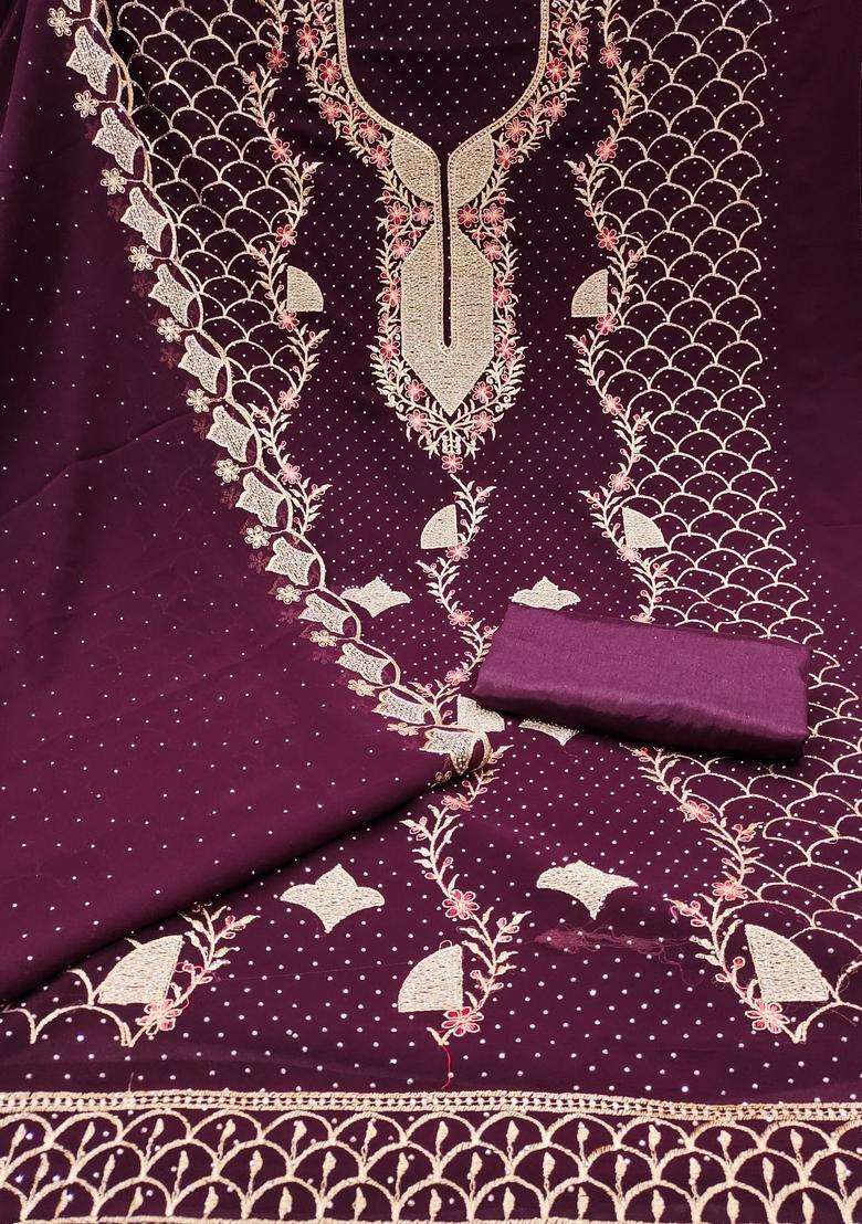 Maroon Embroidery Georgette Kurta Set - Indya
